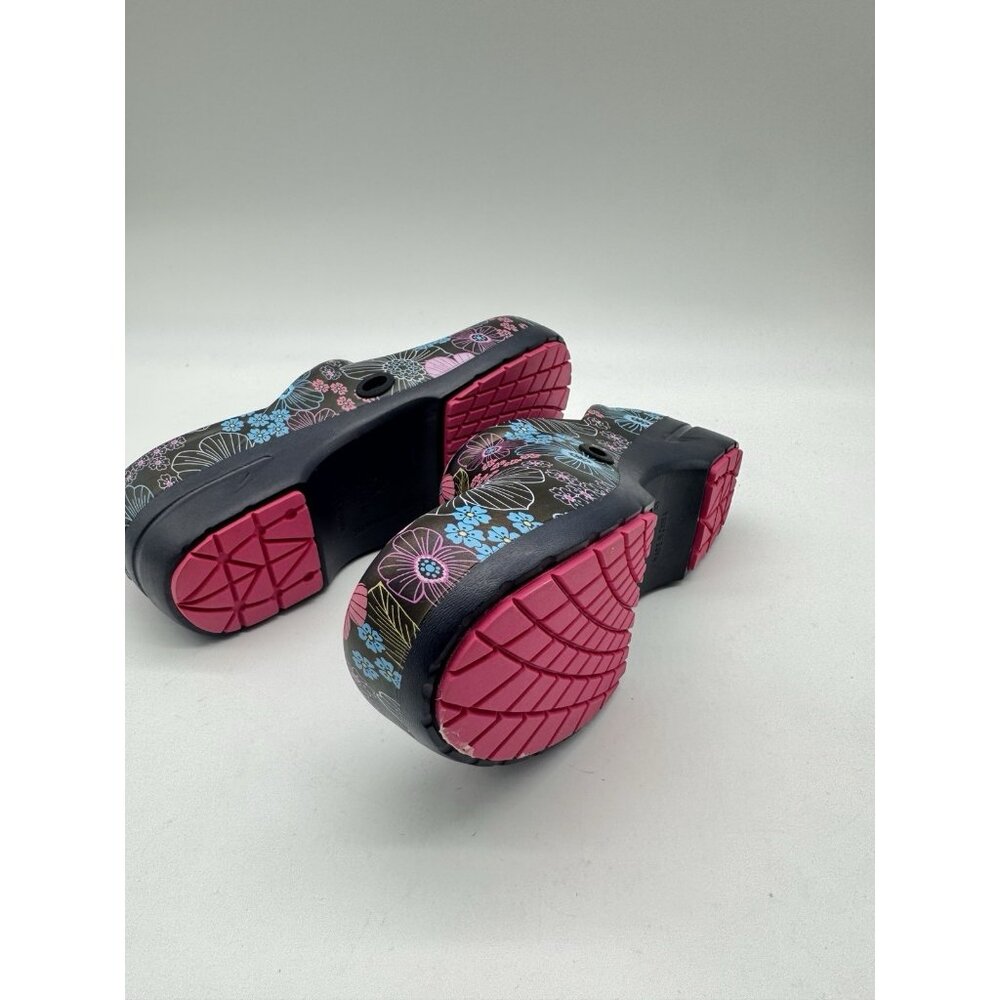 Black Floral Slip-On Clogs in Pink & Turquoise - Picture 6 of 15